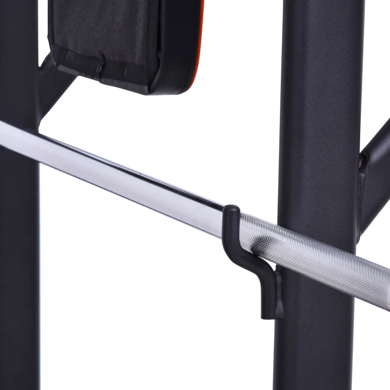 HOMCOM Estação de Musculação Multifuncional Torre de Treinamento com Altura Ajustável com Banco Dobrável Barra de Elevação para Fitness 220x98x181-229cm Preto