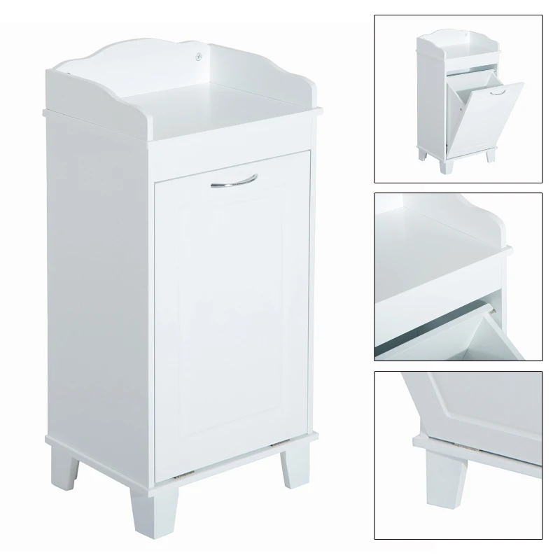 HomCom Armário para Casa de Banho, com Prateleira, Cesto para Roupa Suja - Cor: Branco - 40x30x79 cm