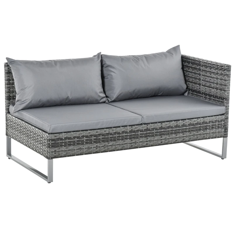 Outsunny Conjunto de 4 Móveis de vime para Jardim com 2 Sofás Duplos Mesa central mesa de baú e almofadas removíveis 132x69x64 cm Cinza