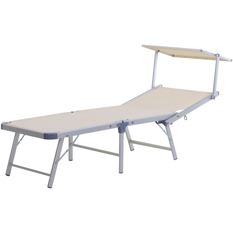 Outsunny Espreguiçadeira Dobrável e Reclinável com Toldo Ajustável em Ângulo Espreguiçadeira para Jardim Terraço Campismo Exterior 169x72x55-72cm Bege