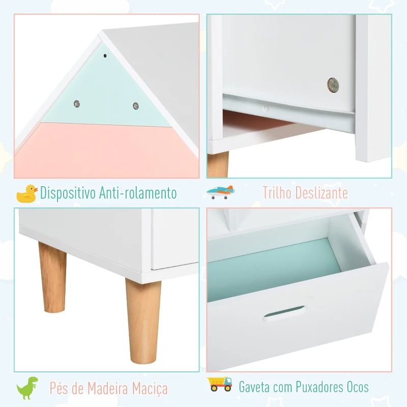 HOMCOM Estante de Madeira Infantil em Forma de Casa Estante para Crianças com 8 Compartimentos Abertos e Gaveta de 2 Cores 82x30x126cm Branco