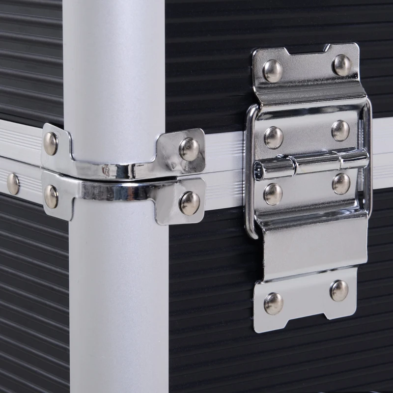 HOMCOM Estojo profissional portátil de maquiagem com 6 gavetas extensíveis, fechadura, rodas e alça retrátil 36x23x58 cm preto