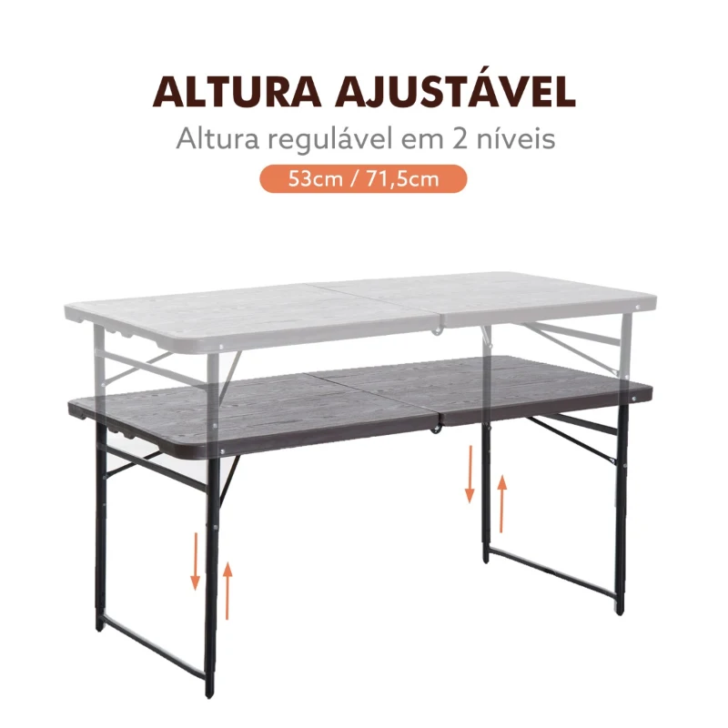 Outsunny Mesa dobrável ajustável Altura regulável 122x61x53 / 71,5 cm Marrom e preto