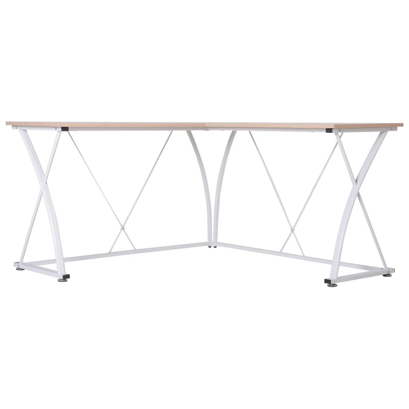 Vinsetto Secretária de Canto Mesa de Computador em Forma de L com Estrutura de Aço 142x142x76cm Natural e Branco