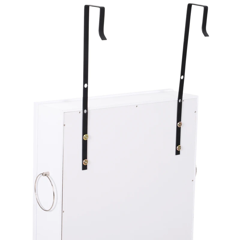 HOMCOM Espelho com Móvel de Bijuterias de Parede ou Porta Armário Porta Jóias com Altura Ajustável 2 Prateleiras Fechadas com Portas e Organizador de Jóias 35,5x9,5x102cm Branco