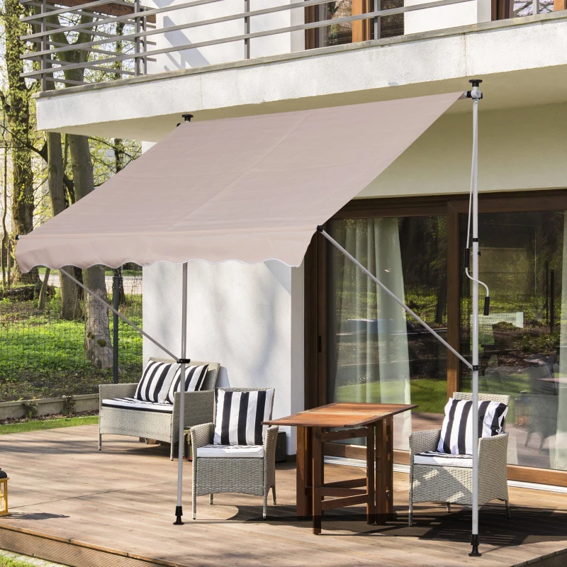 Outsunny Toldo Manual Retrátil 200x150 cm com Manivela de Alumínio Ângulo Ajustável Proteção Solar para Varanda Jardim Pátio Branco