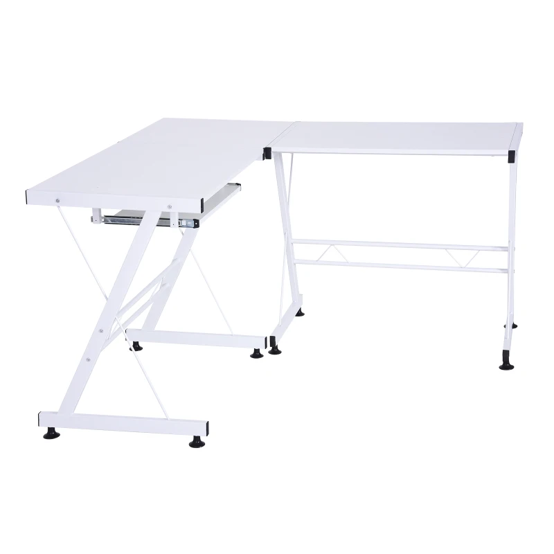 HOMCOM  Mesa de computador PC Mesa de escritório  2 tipos Formulário de mesa de canto L Aço de quadro de mesa reta