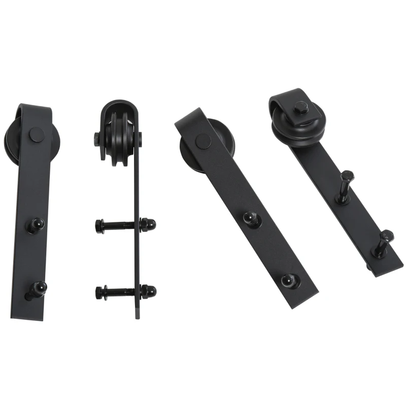 HOMCOM Kits de acessórios para porta deslizante dupla com trilhos de 200 cm de aço preto