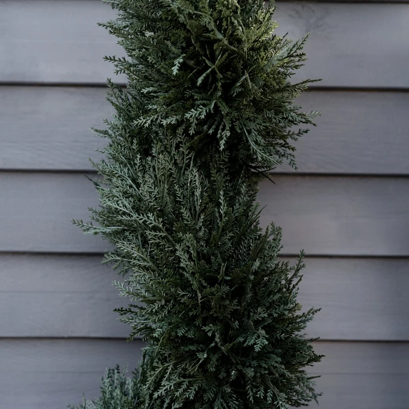 Outsunny Planta decorativa artificial de 90 cm com vaso de cedro com poda em espiral topiaria de 650 folhas verde escuro