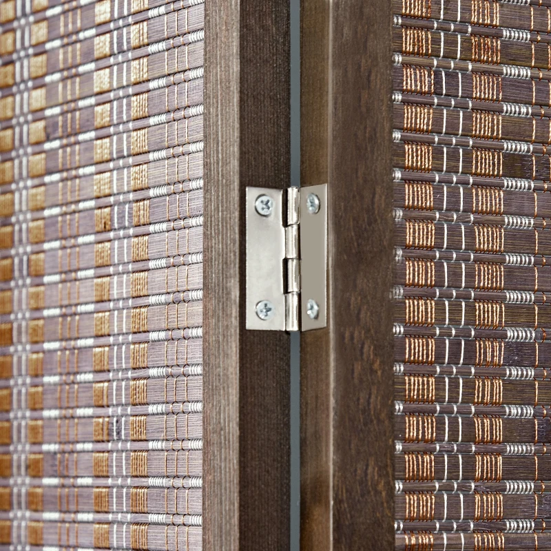 HOMCOM Biombo de 4 Painéis de Bambu Separador de Ambientes Dobrável com 2 Prateleiras Removíveis para Dormitório 180x180cm Marrom