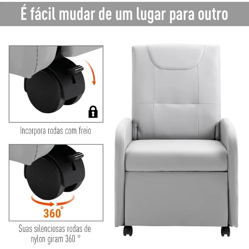 HOMCOM Poltrona Relaxante Reclinável Dobrável até 120 ° com Apoio para os Pés Extensível com Rodas  Couro PU