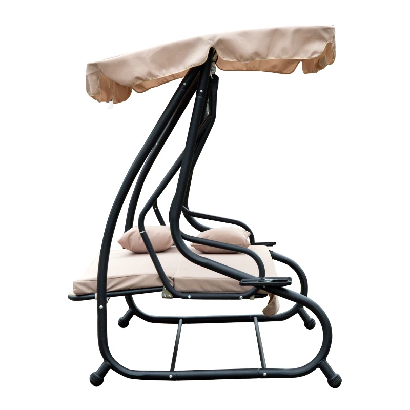 Outsunny Baloiço de Jardim de 3 Lugares Convertível em Cama com Teto Ajustável Suporte para Bebida para Terraço Balcão Exterior Carga Máxima 340kg 200x120x164cm Bege