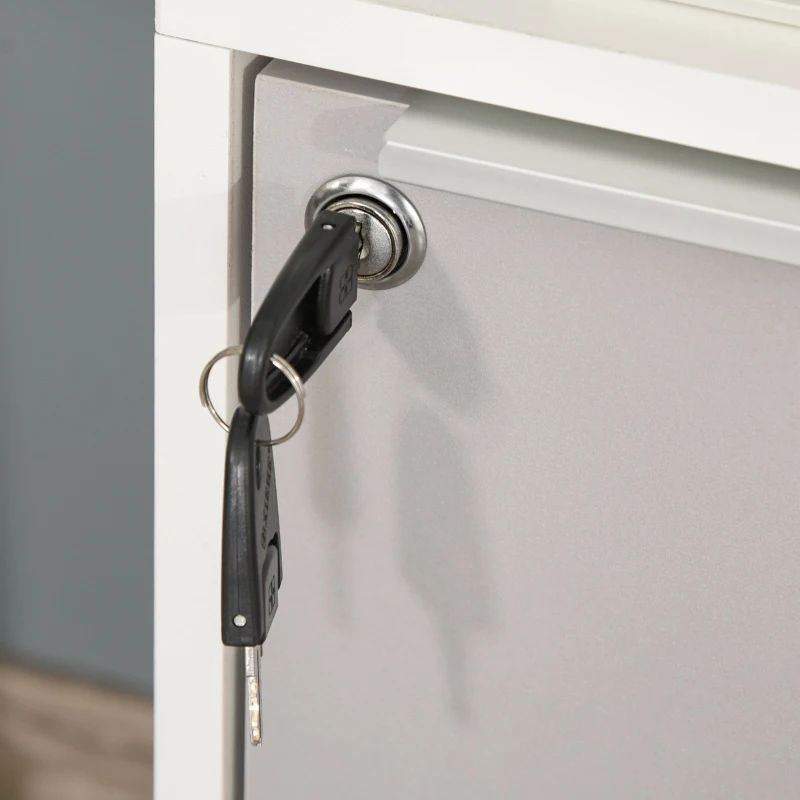 HOMCOM Bloco de Gavetas Móvel de Escritório com 3 Gavetas Fechadura Rodas e Travão para Documentos 40x40x63,5 cm Branco e Cinza