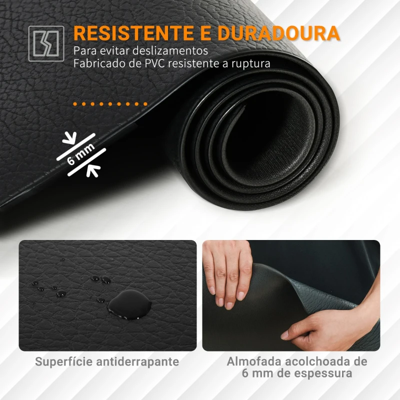 HOMCOM Tapete Protetor de Chão para Equipamentos Fitness 6Mm Tapete Antiderrapante Passadeiras e Bicicletas Estáticas 180x90 cm Preto