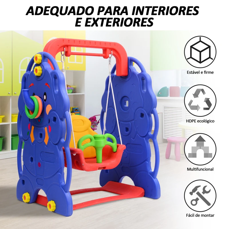 HomCom Balanço com escorregador e cesta de basquete para crianças - Plástico - 167x164x120cm