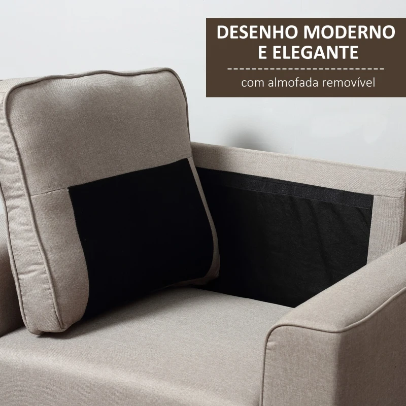 HOMCOM Poltrona de Sala de Estar com Assento Acolchoado e Pés de Madeira de Borracha Poltrona Moderna para Dormitório Escritório 90x72x91cm Bege
