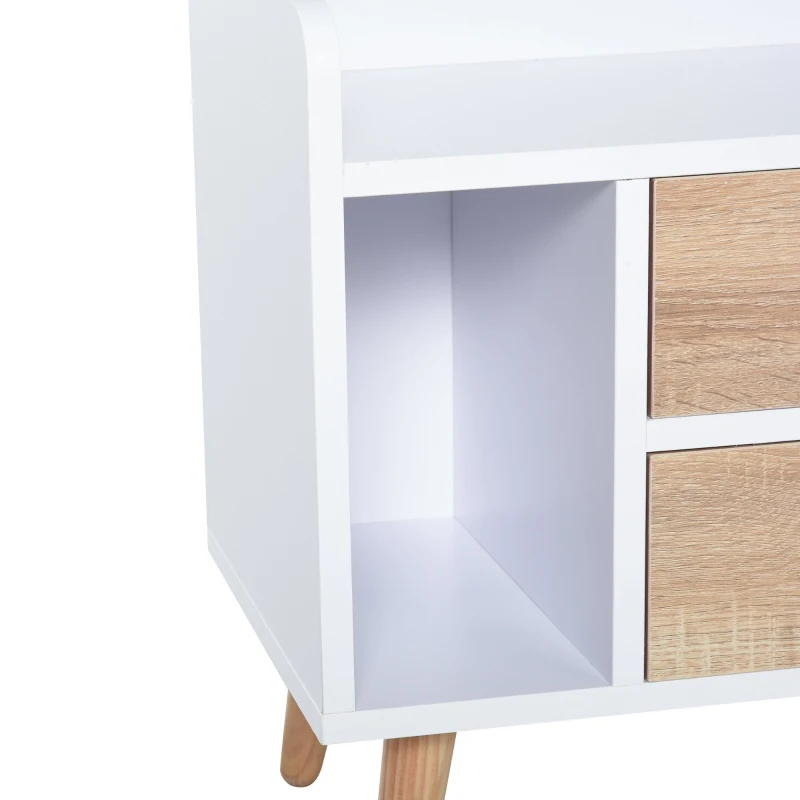 HOMCOM Mesa de Cabeceira com 2 Gavetas Grandes 1 Prateleira Aberta e Pés Elevados Estilo Nórdico 43x30x49 cm Branco e Madeira