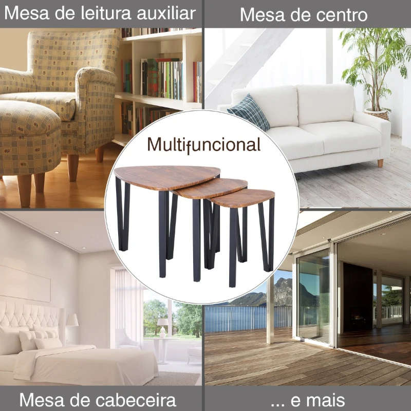 HOMCOM Conjunto de 3 Mesas de Café Nido Mesa de Café Moderna Mesa Auxiliar Mesas de Café para sala de estar 56x54.2x45.4 cm