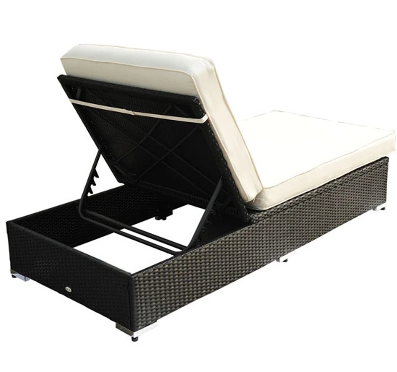 Outsunny Espreguiçadeira de vime preto creme Alumínio 1 espreguiçadeira Jardim + 1 Almofada 195x89x31 cm