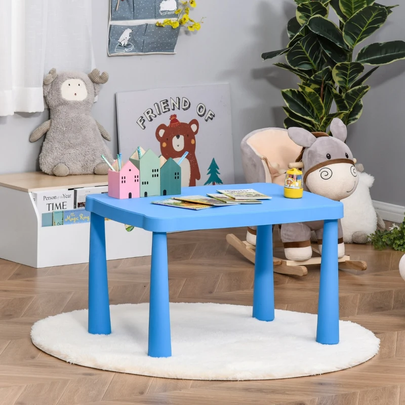 HOMCOM Mesa infantil retangular para crianças acima de 2 anos com pés e arestas redondas para interior e exterior máx. 30 kg 76,5x54,5x49,5 cm Azul