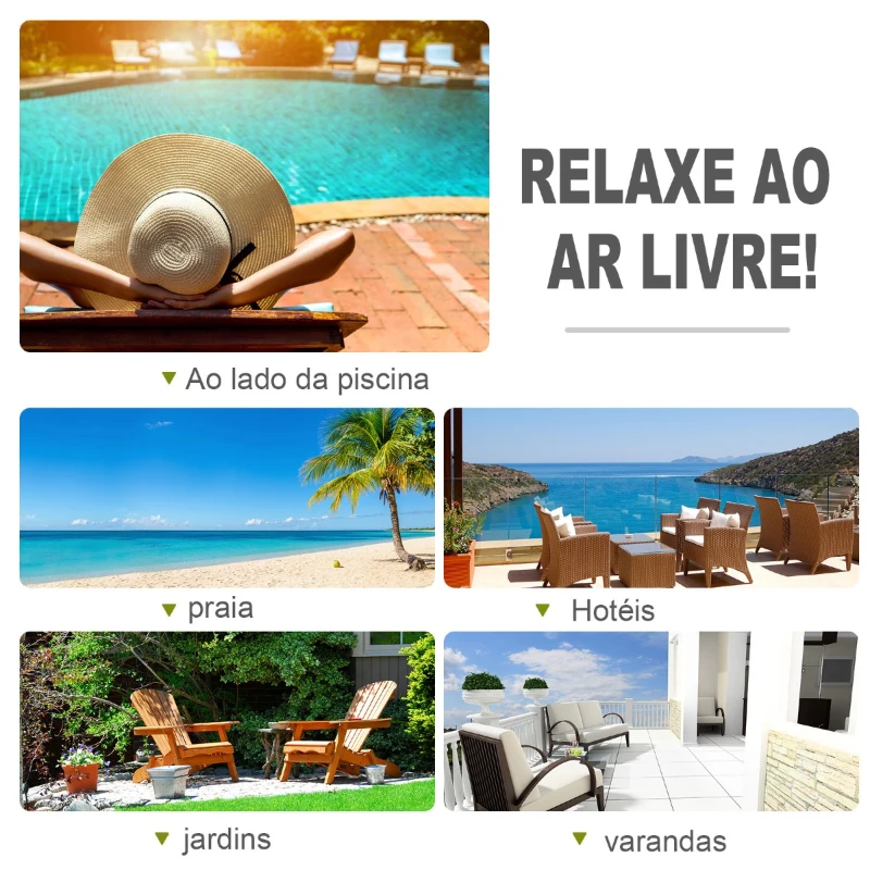 Outsunny Conjunto de 2 espreguiçadeiras de jardim com almofadas acolchoadas de vime com mesa lateral para piscina ou terraço Carga 160kg 195x60x86 cm de vime Armação de aço Cinza