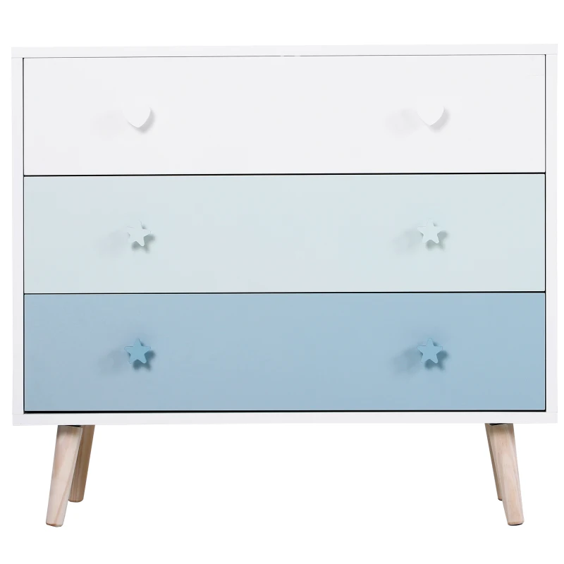 HOMCOM Cómoda infantil com 3 gavetas Cómoda com pernas para roupas ou brinquedos cor Azul