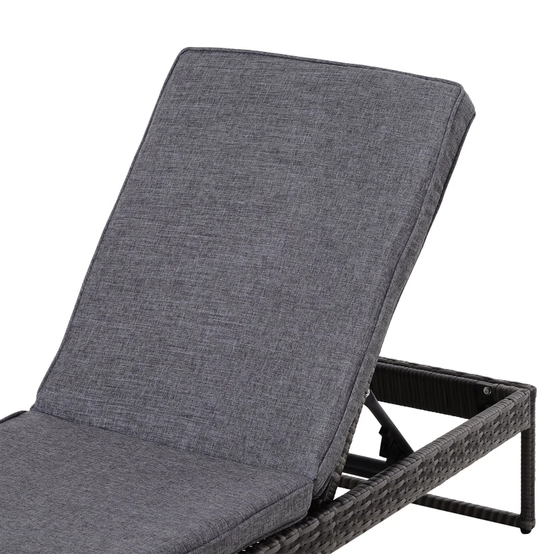 Outsunny Conjunto de 2 espreguiçadeiras de jardim com almofadas acolchoadas de vime com mesa lateral para piscina ou terraço Carga 160kg 195x60x86 cm de vime Armação de aço Cinza