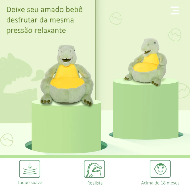 HOMCOM Sofá em forma de dinossauro para crianças acima de 18 meses com assento acolchoado  60x55x59cm Verde