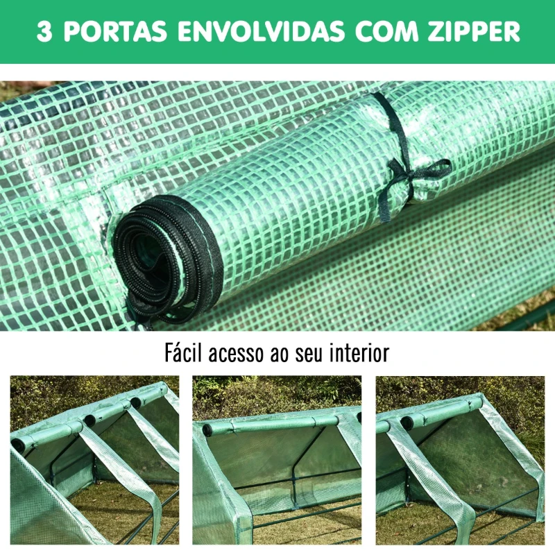 Outsunny Estufa de jardim pequeno com 3 janelas para flores e plantas 400x100x80 cm Verde