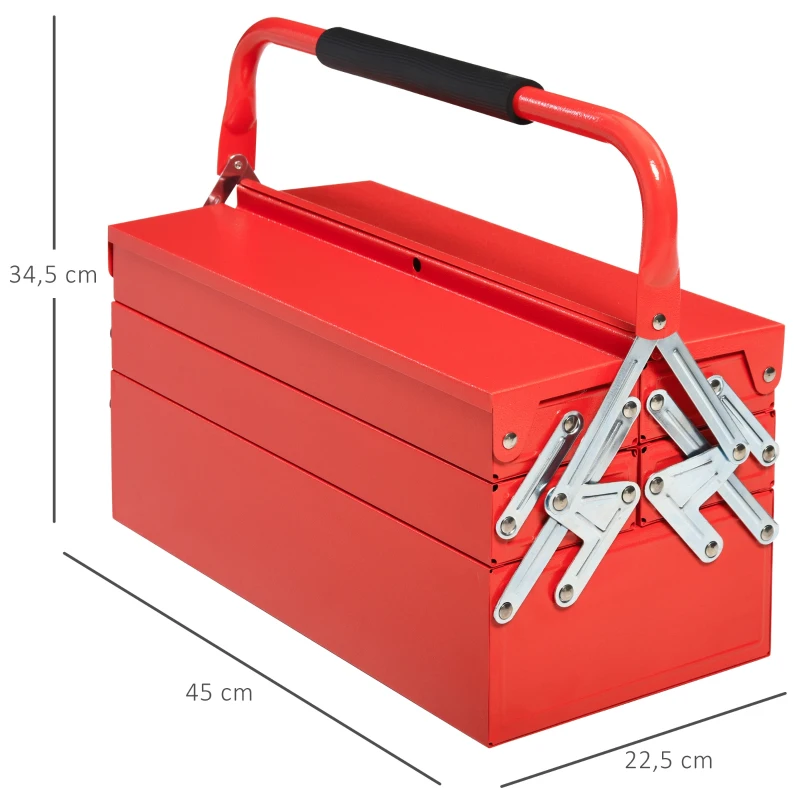 DURHAND Caixa de ferramentas dobrável de aço com 5 compartimentos com alça 45x22,5x34,5 cm Vermelho