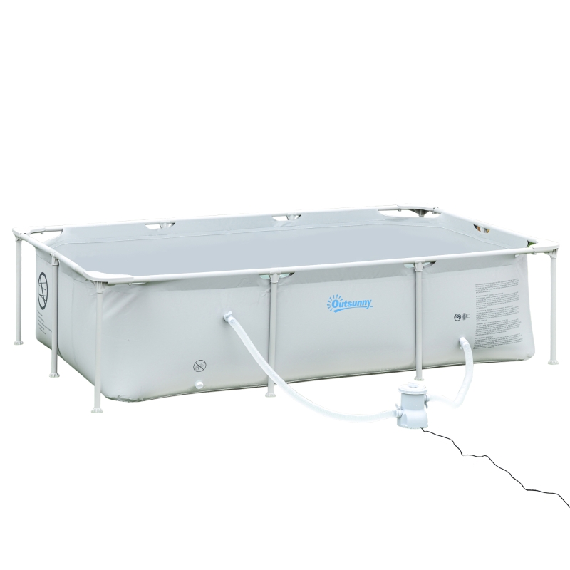 Outsunny Piscina Desmontável Tubular 252x152x65cm com Depuradora de Cartucho Piscina Retangular de Exterior para Adultos e Crianças 3600L Cinza
