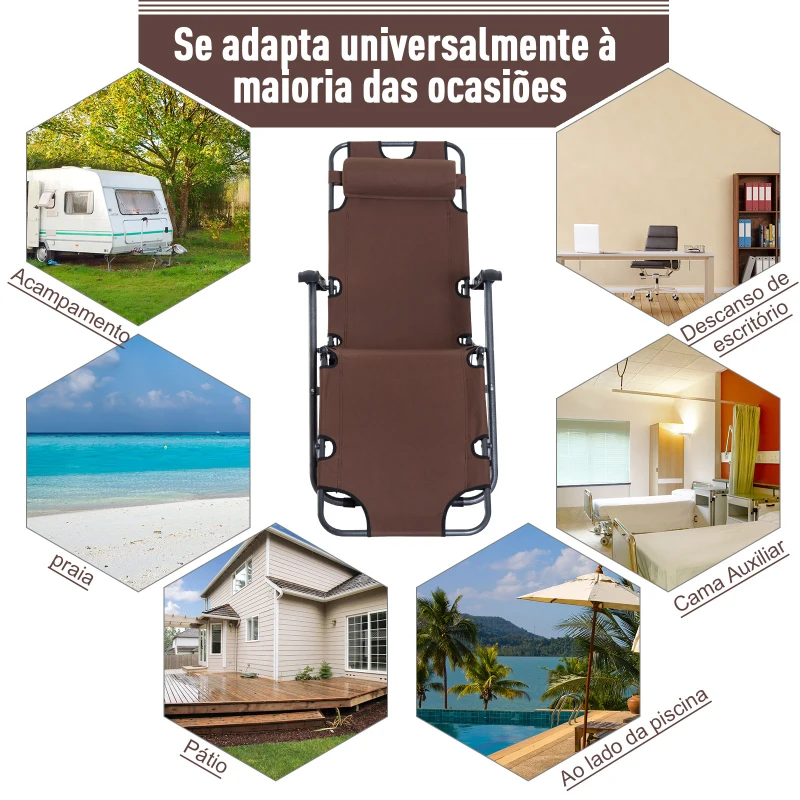 Outsunny Espreguiçadeira Reclinável  Dobrável com Encosto Ajustável Apoio de Braço  Apoio para os Pés Carga 136 kg 135x60x89 cm Marrom