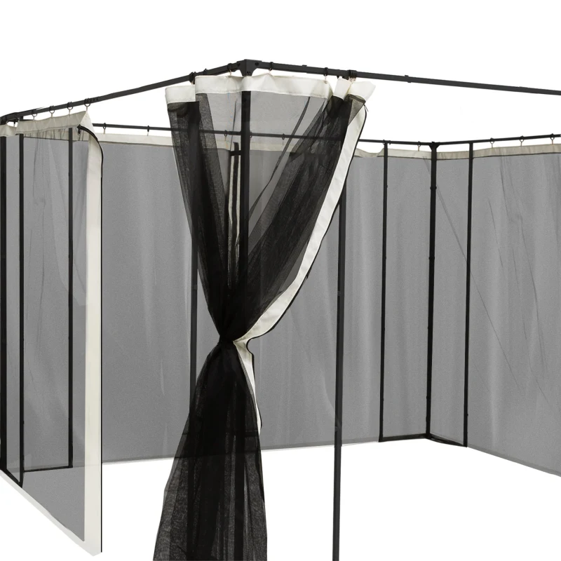 Outsunny 4 Painéis Laterais 302x207 cm para Tenda de Jardim Mosquiteira com Zíperes e Anéis Preto