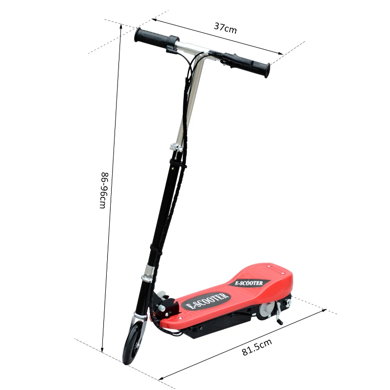 HOMCOM Trotinete Elétrica Dobrável para Crianças e Adolescentes acima de 7 Anos Velocidade de 10km/h Trotinete Elétrica com Guiador Ajustável e Freios Carga Máxima 50kg 78x37x89-95cm Vermelho