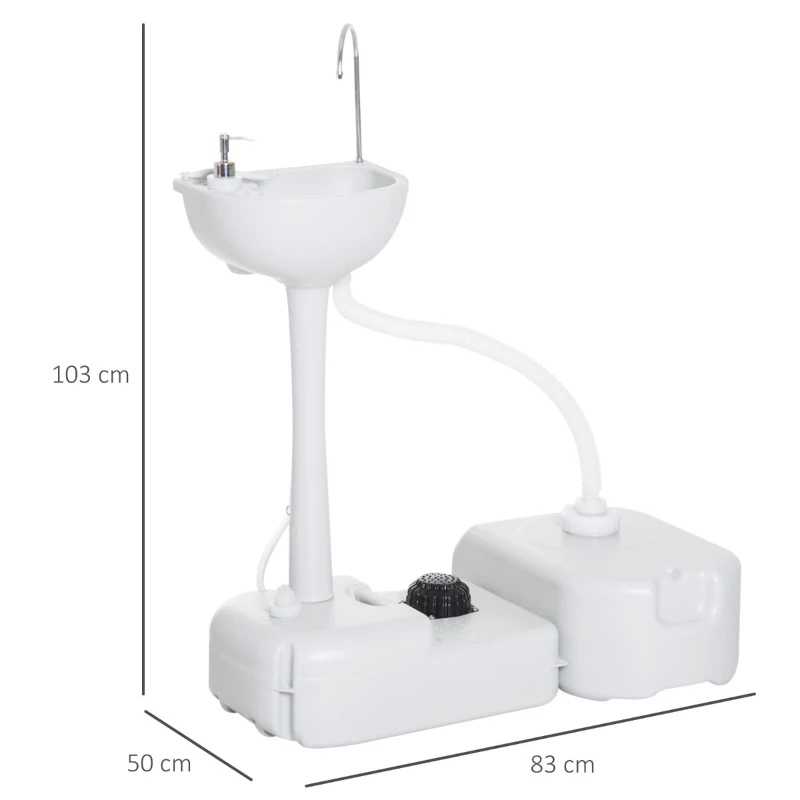 Outsunny Lavatório Portátil para Campismo com Depósito de Recuperação de Água e Dispensador de Sabão 83x50x103 cm Cinza Claro