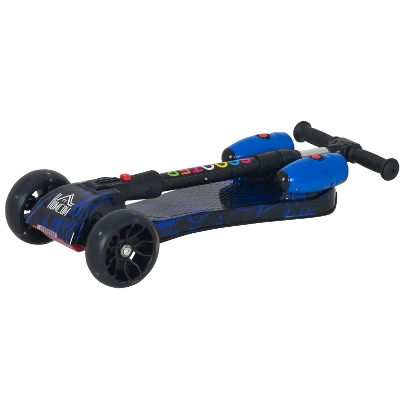 HOMCOM Trotinete dobrável para crianças acima de 3 anos altura ajustável em 4 níveis  luzes musica e Nevoeiro de água  61x26x63-81 cm Azul