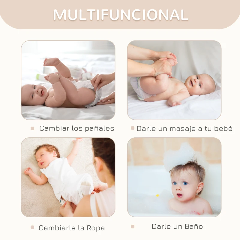 HOMCOM Cambiador y Bañera 2 en 1 para Bebé 0-12 Meses Plegable con Múltiples Espacios de Almacenamiento Estante Inferior Carga Máx. 15 kg 80x70x95 cm Blanco