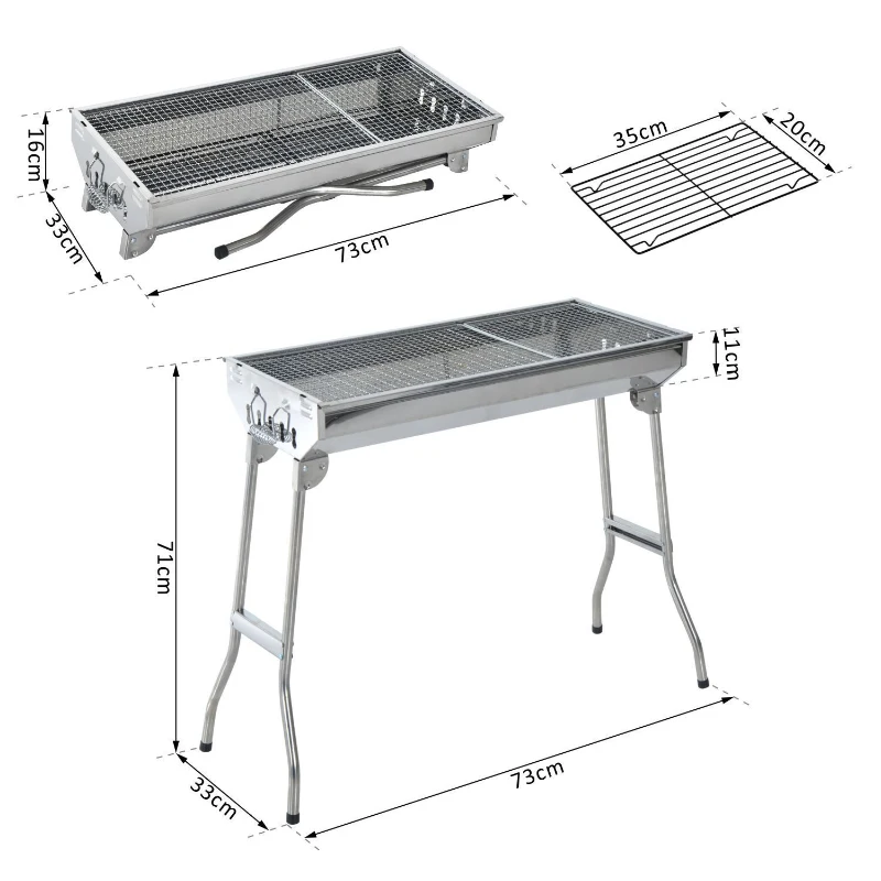 Outsunny Barbecue Portátil e Dobrável de Aço Inoxidável com Grelha Barbecue a Carvão com Ventilação 73x33x71 cm Prata