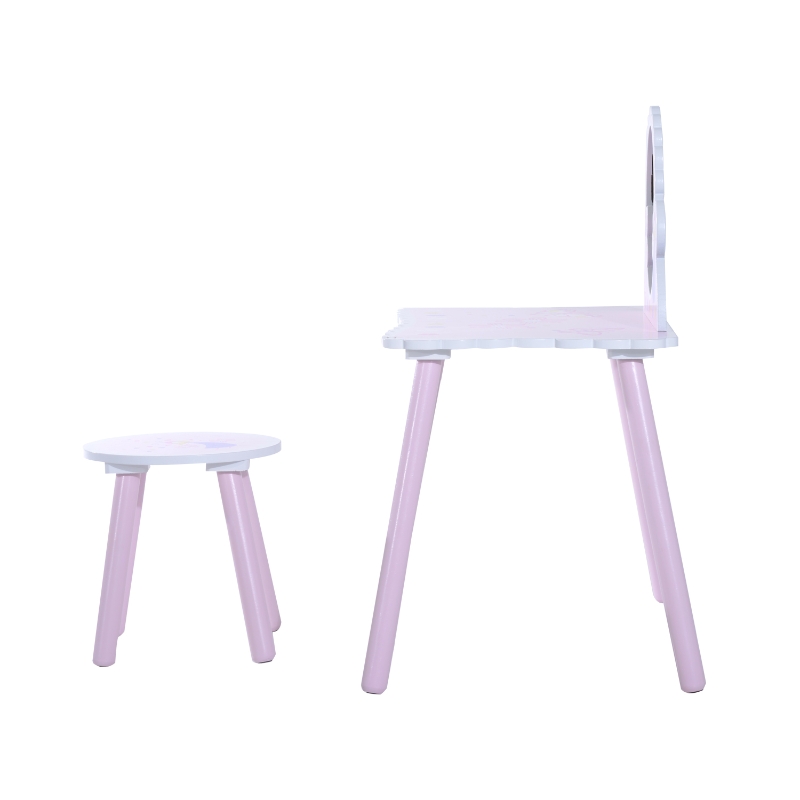 HomCom Mesa de Maquilhagem para crianças com espelho e banco Madeira 59x39x82 cm Rosa