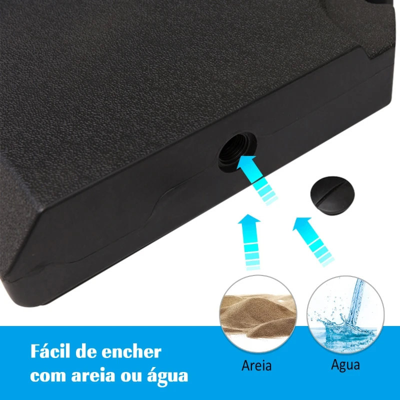 Outsunny Conjunto de 4 Pesos de Base para Chapéu de Sol Preenchível de 80 kg de Água ou 120 kg de Areia 100x100x9,5 cm Preto