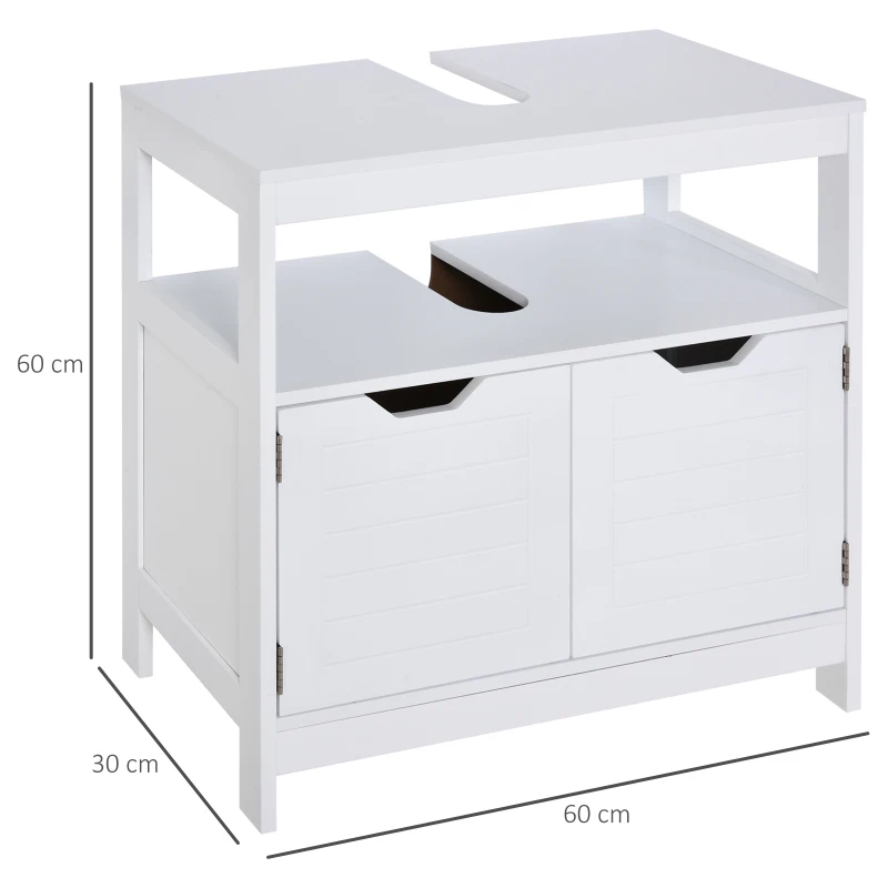 Kleankin Armário Sob Lavatório com Prateleira Anti-Inclinação 60x30x60 cm Branco