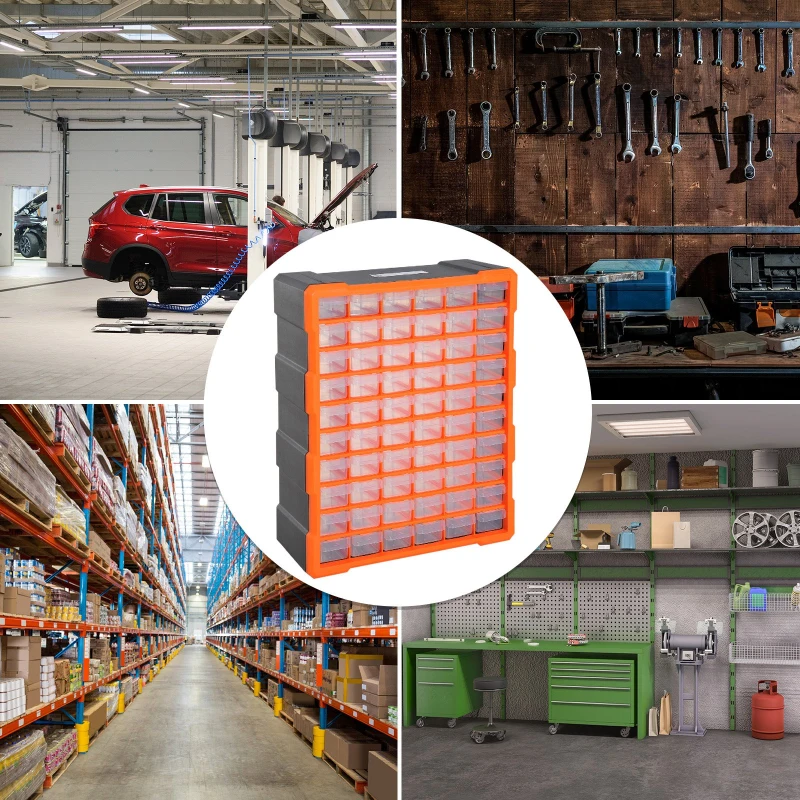 DURHAND Organizador de Ferragens Armário Organizador de Ferragens com 60 Gavetas de PP 38x16x47,5cm Cinza e Laranja