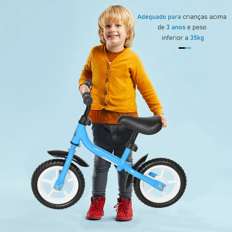 HOMCOM Bicicleta sem Pedais Infantil Altura Ajustável para Principiantes acima de 3 Anos com Rodas com Relevo Bicicleta de Equilíbrio 71x32x56cm Azul