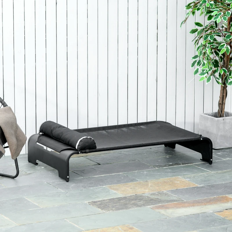 PawHut Cama Elevada para Animais de estimação Cães Gatos Tela Transpirável com Almofada Removível Exterior Interior 122x72x30cm Preto
