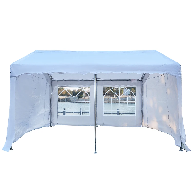 Outsunny Tenda para Festas 400x400x280cm para Exterior Campismo Casamentos com 4 Janelas e 2 Portas Branco