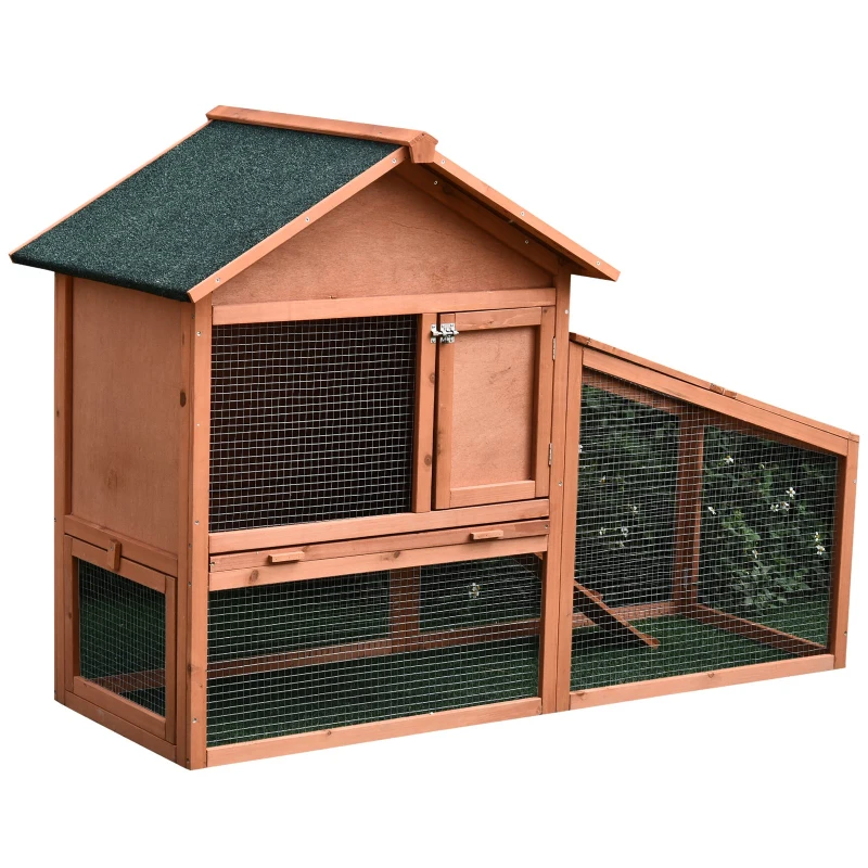 PawHut Casa para Coelhos de Madeira Coelheira para Exterior Teto de Tela de Asfáltica 144x64,5x100 cm Madeira