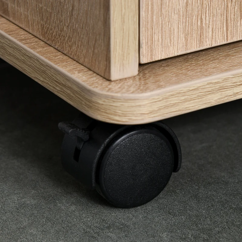 HOMCOM Carrinho de Cozinha para Microondas com 4 Rodas e Freios Gaveta Prateleiras abertas Compartimento com porta 60x40x108 cm Carvalho