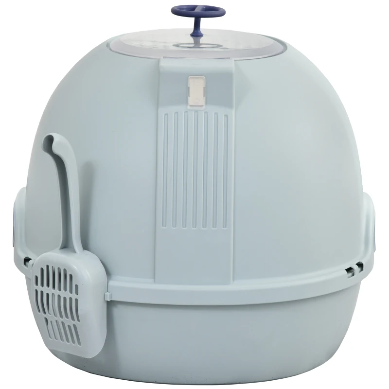 PawHut Caixa de Areia Fechada para Gatos com Clarabóia Bandeja Amovível e Pá 47x55x44cm Azul