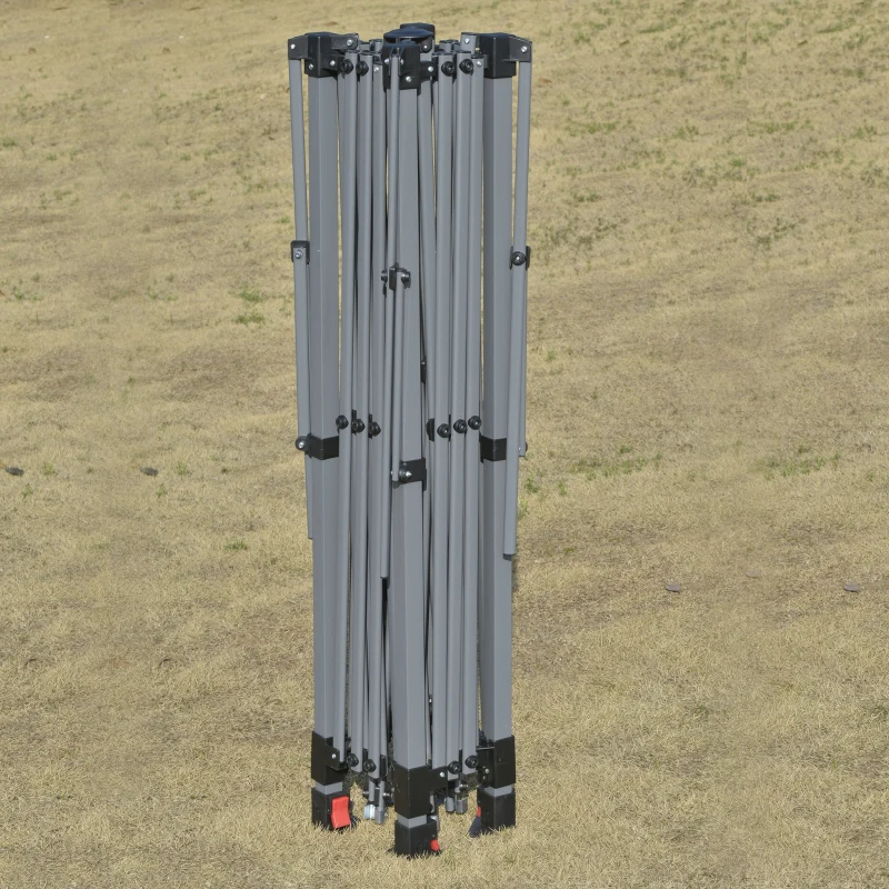 Outsunny Tenda dobrável 3,96x3.96 m com telhado duplo altura ajustável com bolsa de transporte de aço tecido Oxford Proteção UV para festas, casamentos Cáqui e café