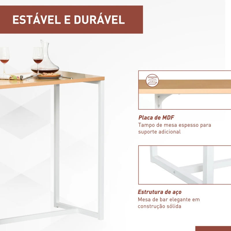 HOMCOM Mesa de bar Bistrô Mesa alta para jantar  com 3 prateleiras Estrutura metálica  Carga 100 kg 115x55x100 cm Branco e Carvalho